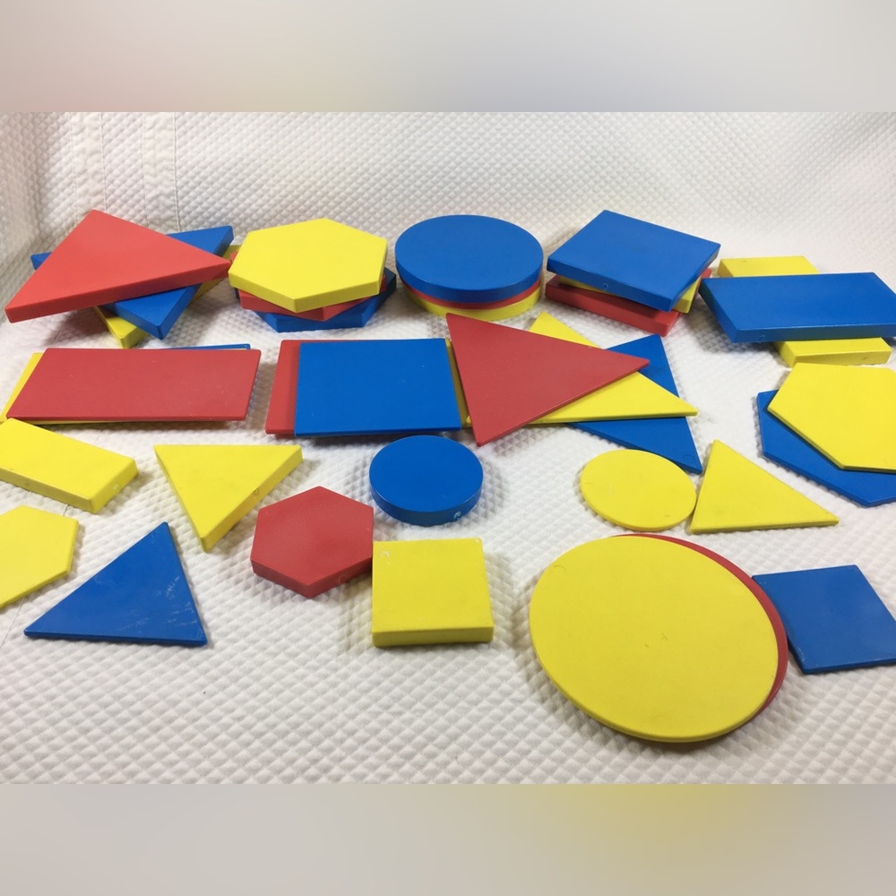 LOT of Thick Thin Lg Sm Multi-Color Geometric 2-D Shapes Math Manipulatives 70+